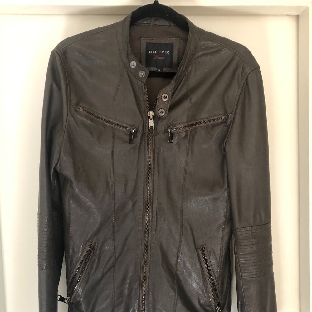 Politix Cafe Racer Leather Jacket (Men's Small)